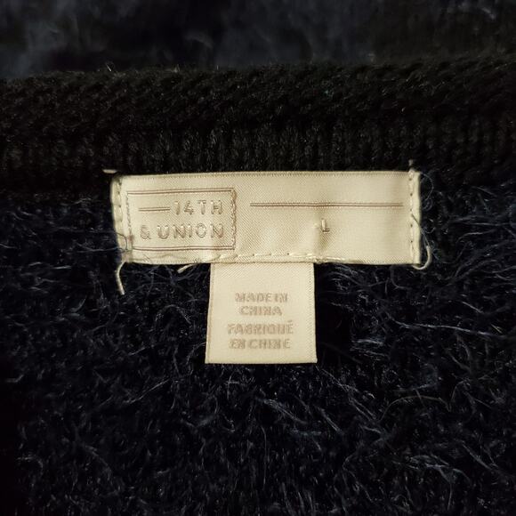 14th & Union Fuzzy Jacquard Blue Hi Low Scoop Neck Knit Sweater Womens Size L - Picture 10 of 12